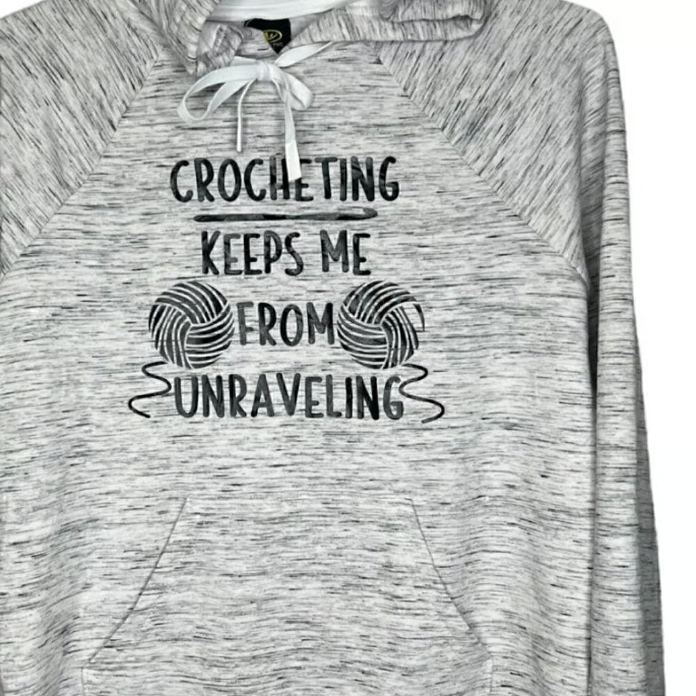Crochet Women's Size 8-10 Gray Pullover Hoodie Super Soft Kangaroo Pocket - Picture 5 of 6